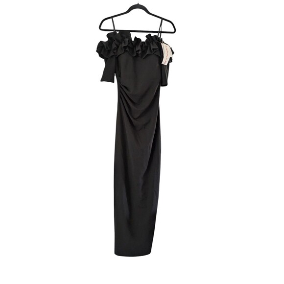 XSCAPE Long Crepe Off The Shoulder Ruffle Short Sleeve Black Size 6P NWT - Picture 3 of 5